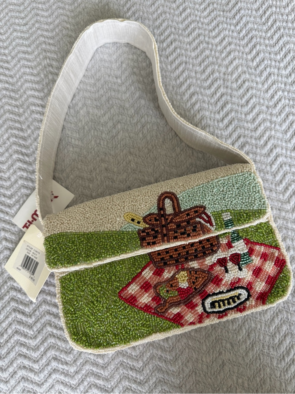 NWT TJ Maxx Handmade Beaded Picnic Shoulder Bag Wine Cheese Purse India